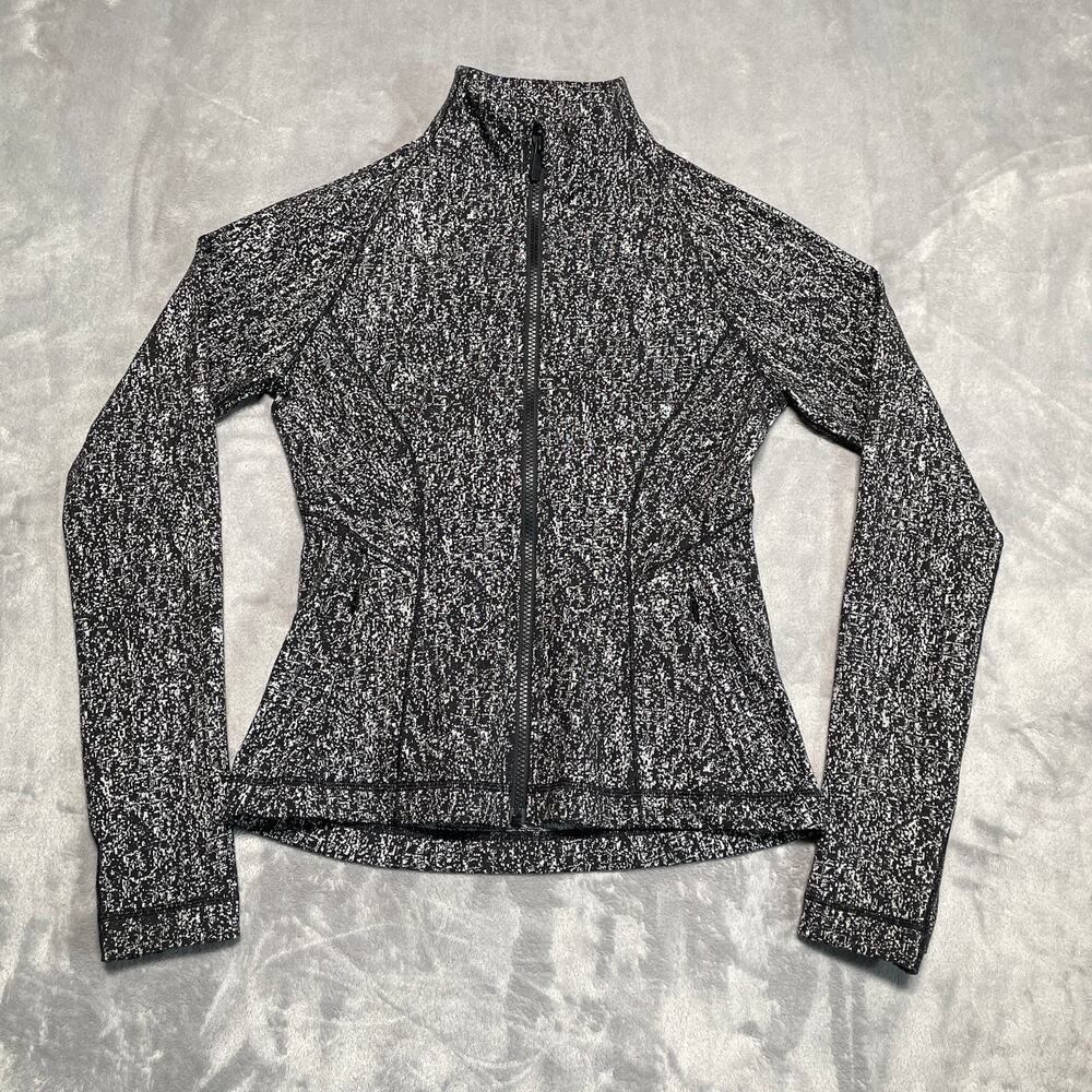 Lululemon Lightly Jacket Womens 6 Black Grey Running Full Zip Thumbholes Workout